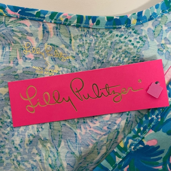 NWT Lilly Pulitzer Etta V-Neck Dress Surf Blue Coral Of The Story Size Small - Picture 8 of 8